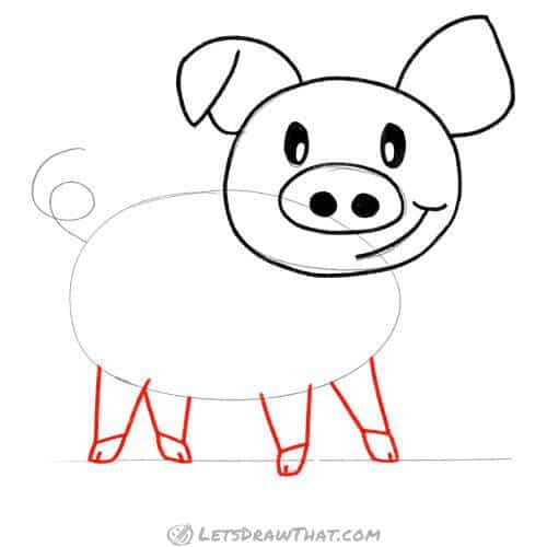 Drawing step: Draw the pig's legs