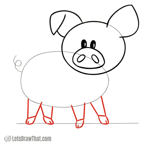 Drawing step: Draw the pig's legs