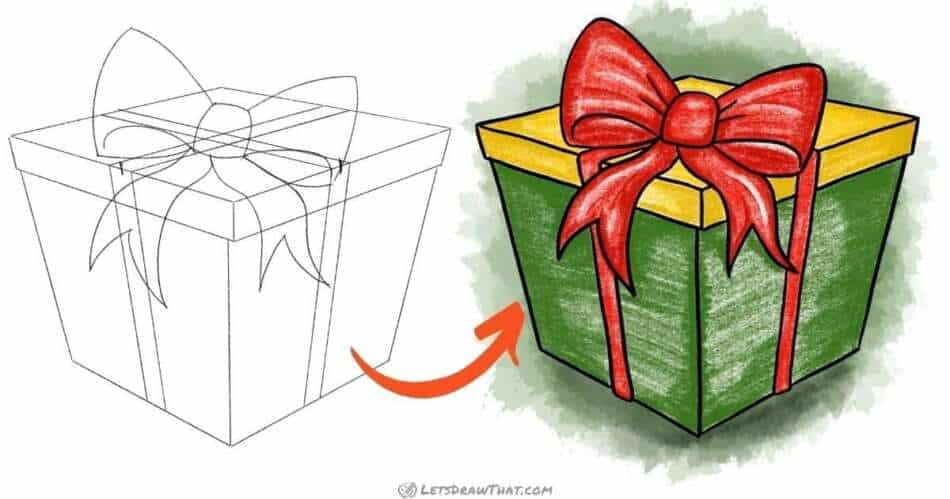 How to draw a present with a nice ribbon bow - step-by-step-drawing tutorial featured image