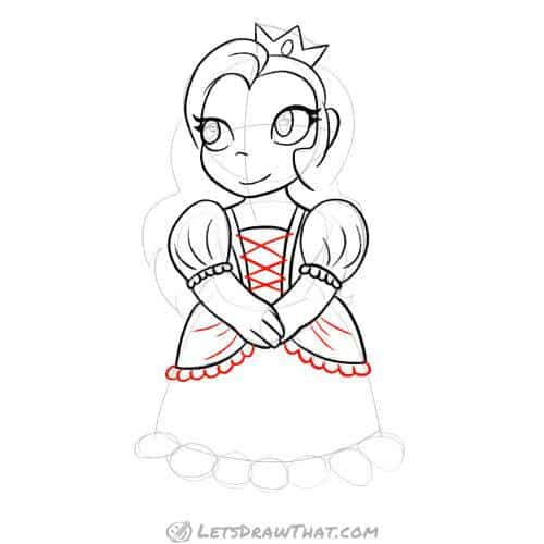 Drawing step: Add more details to the dress