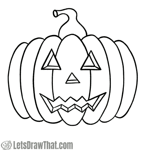 Drawing pumpkin faces: finished classic pumpkin face outline drawing