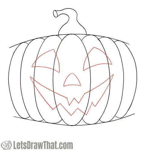 Drawing step: Draw the happy pumpkin face
