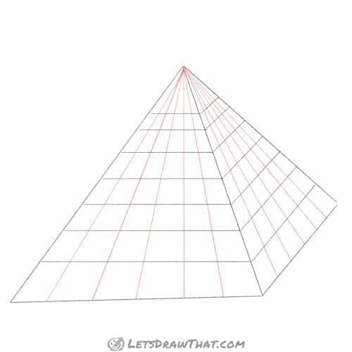 Drawing step: Draw the vertical lines on the pyramid