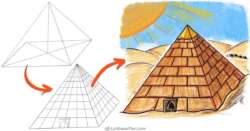 How to draw a pyramid with a stone pattern in 3D view - step-by-step-drawing tutorial featured image