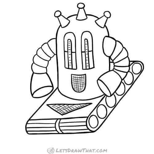 How to draw a robot: finished round robot outline drawing