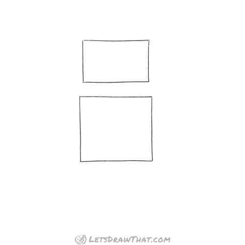 Drawing step: Draw the base head and body squares