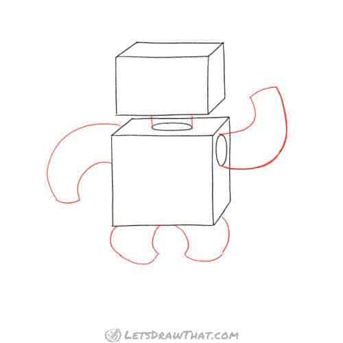 Drawing step: Sketch robot’s neck, arms and legs
