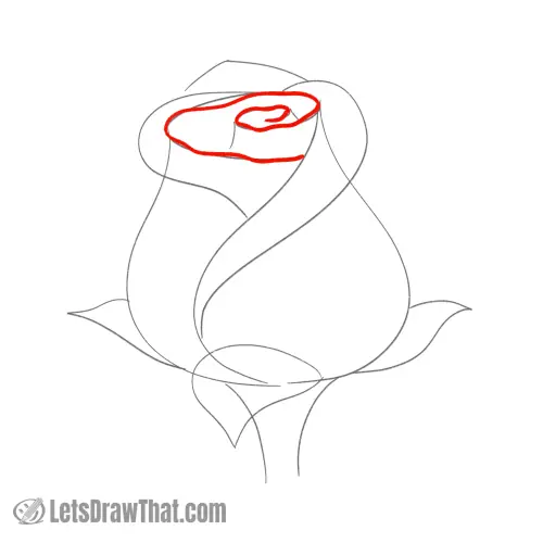 Drawing step: Draw the top spiral petal edges
