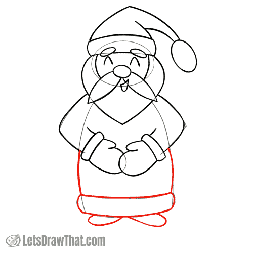 Drawing step: Draw Santa's coat and shoes