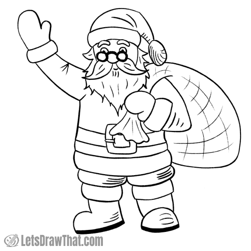 How to draw Santa: finished outline drawing
