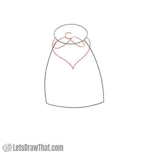 Drawing step: Draw Santa's moustache and beard