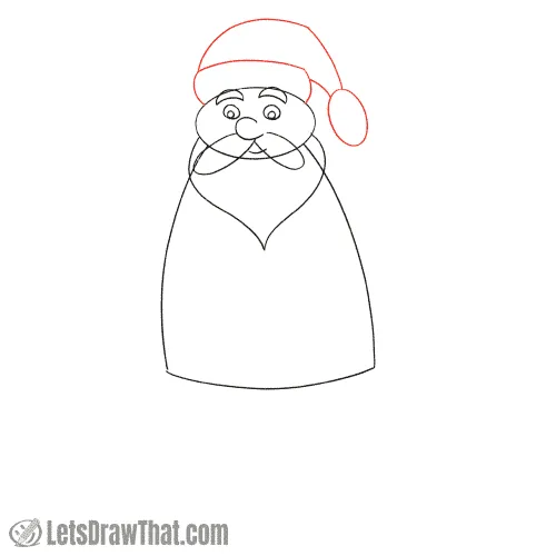 Drawing step: Draw Santa’s hat