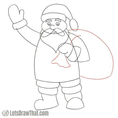 Drawing step: Draw Santa’s present bag