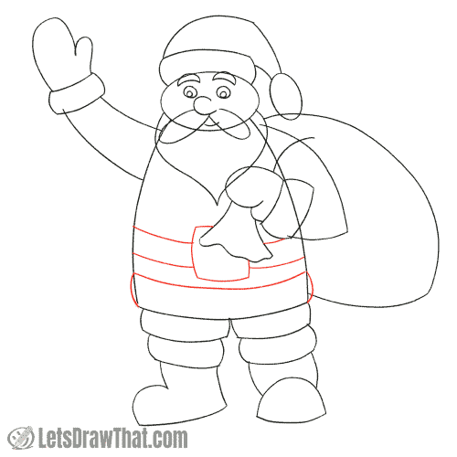 Drawing step:  Draw Santa's belt and coat rim