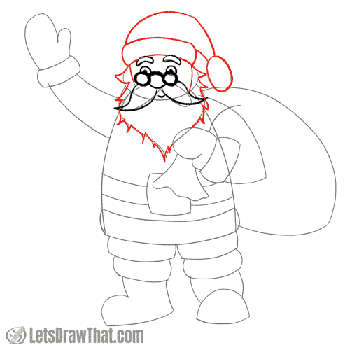 Drawing step: Draw Santa’s hat and beard