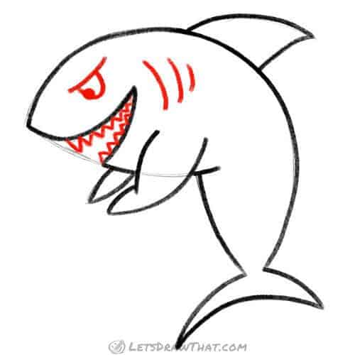 Drawing step: Finish the shark drawing by adding details 