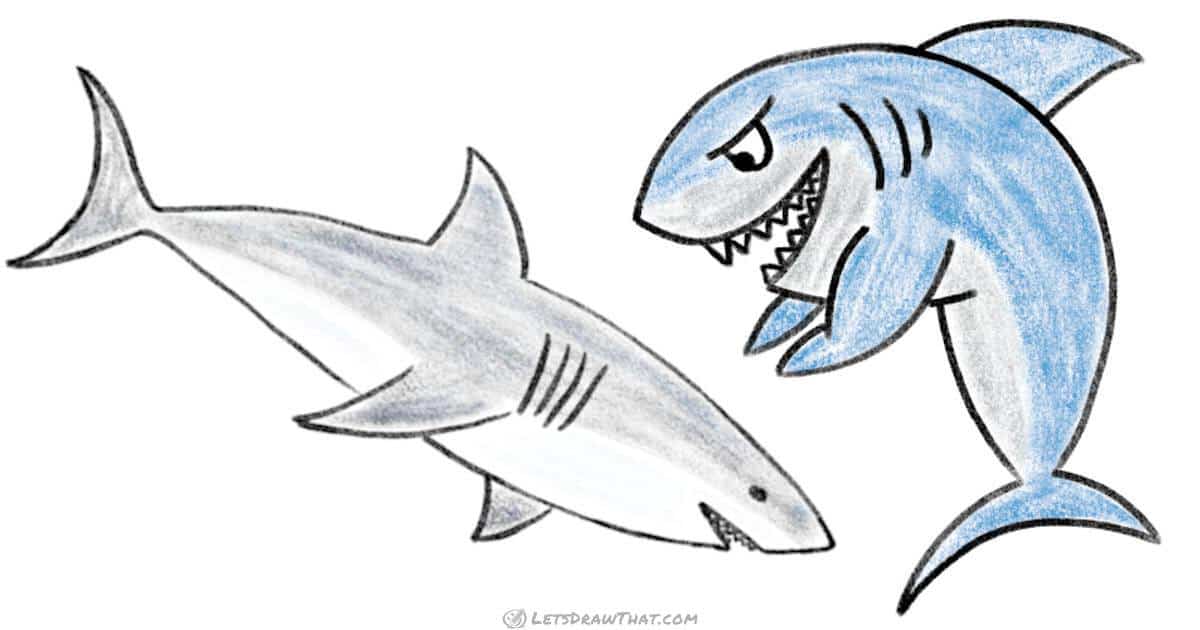 How to draw a shark – one simple and one cartoon style - step-by-step-drawing tutorial featured image