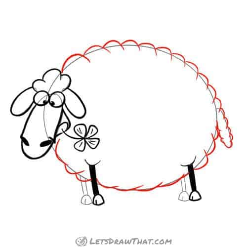 Drawing step: Draw the sheep's wool fleece