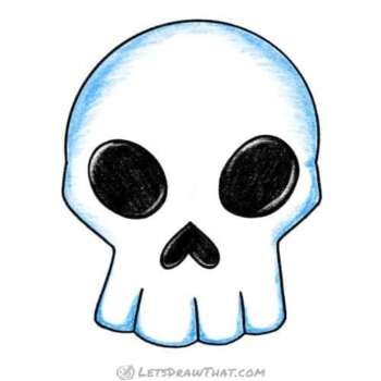How to draw a skull: completed coloured in drawing