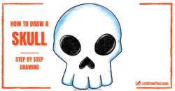 How to draw a skull - an easy simplified front view - step-by-step-drawing tutorial featured image