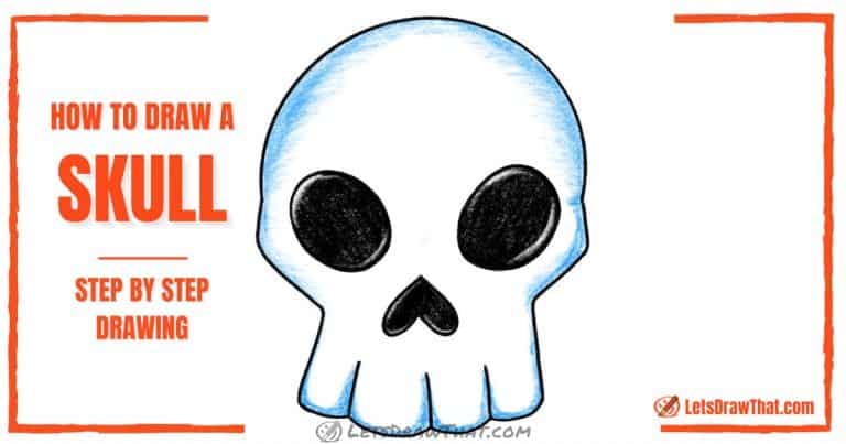 How to draw a skull - an easy simplified front view - step-by-step-drawing tutorial featured image