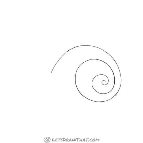 Drawing step: Draw a spiral for the snail's shell