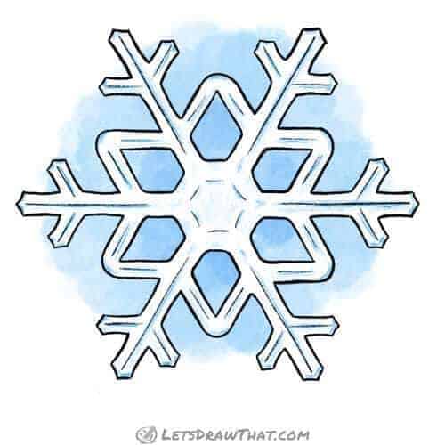 How to draw a snowflake: finished drawing coloured-in