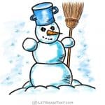 How to draw a snowman: finished coloured-in drawing