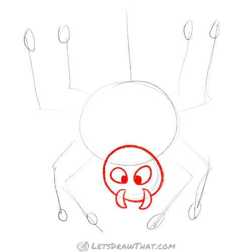 Drawing step: Draw a spider head and face