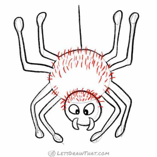 Drawing step: Dress up the spider with some hair