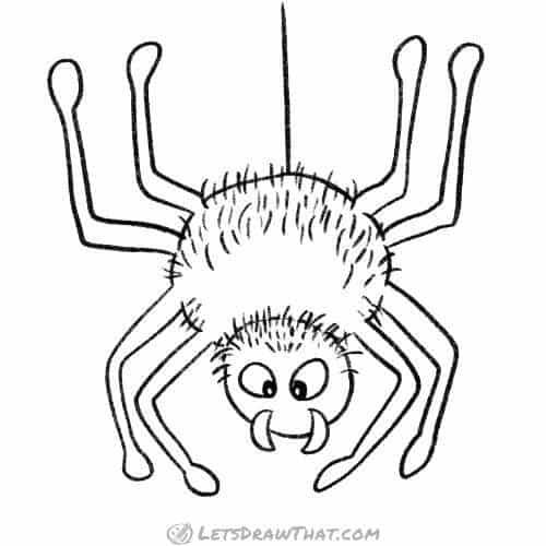 How to draw a cartoon spider: finished outline drawing