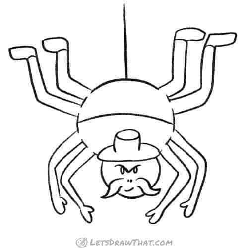 How to draw a humanoid cartoon spider: finished outline drawing