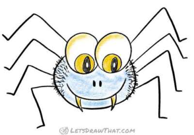 How to draw a simple cute spider​: finished drawing coloured-in