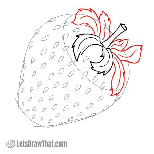 Drawing step: Draw the rest of the strawberry leaves
