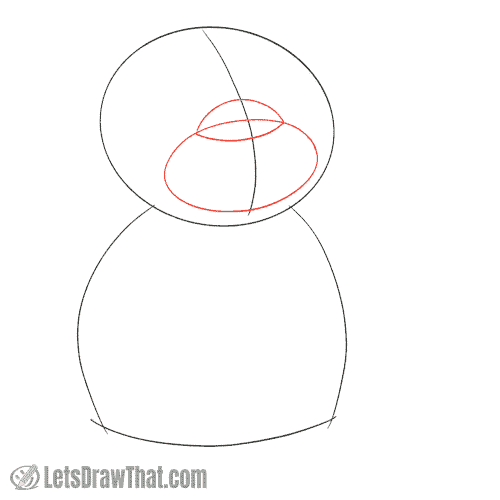 Drawing step: Sketch the teddy bear's muzzle and nose