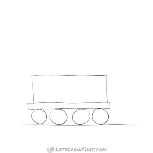 Drawing step: Sketch the simple coal car base