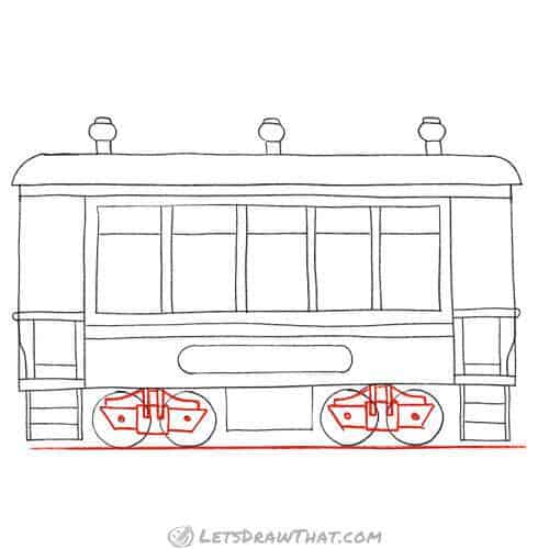 Drawing step: Outline the wheel trucks