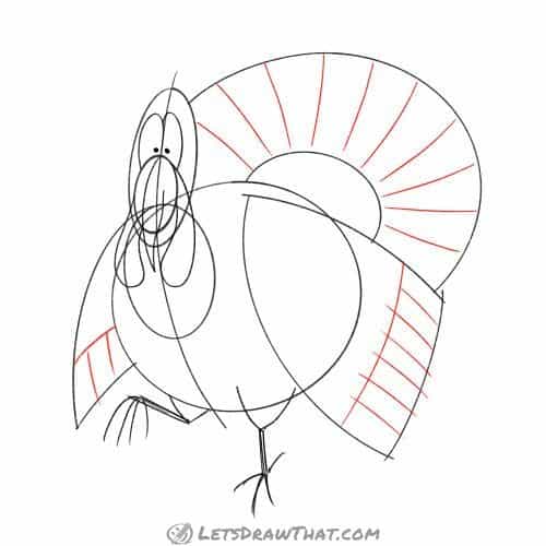 Drawing step: Mark out some feathers