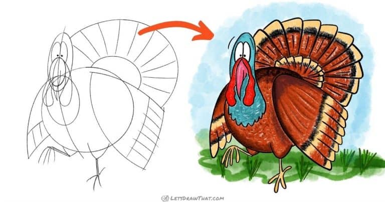 How to draw a turkey - easy cartoon style - step-by-step-drawing tutorial featured image