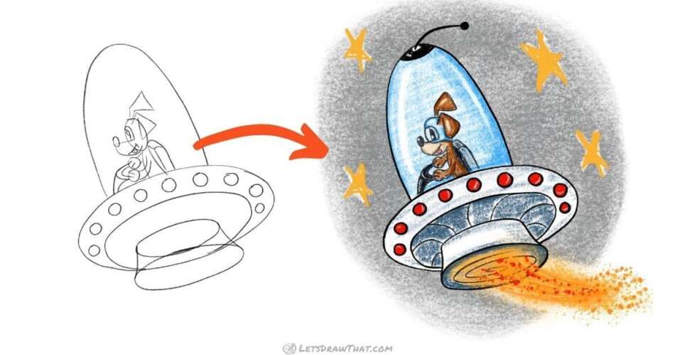 How to draw a UFO with an astronaut - step-by-step-drawing tutorial featured image