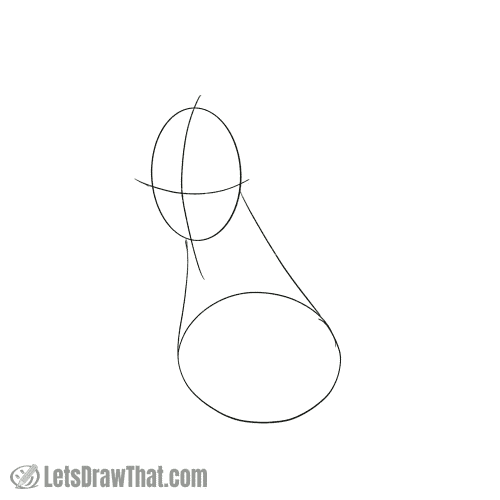 Drawing step: Sketch the bunny's head and body base shapes