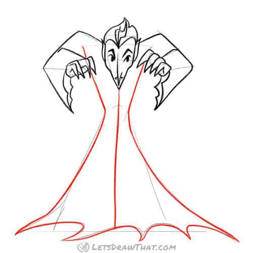 Drawing step: Draw the vampire's long coat