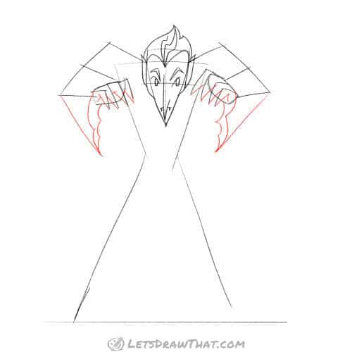 Drawing step: Finish drawing the hands and sleeves