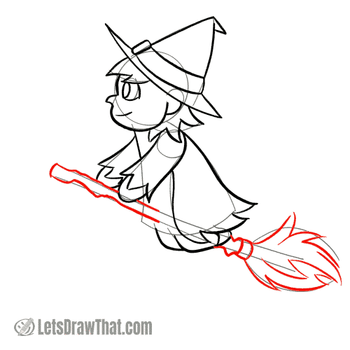 Drawing step: Draw the witch's broomstick